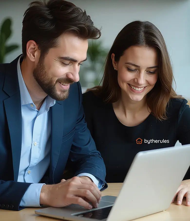 Employee and client smiling