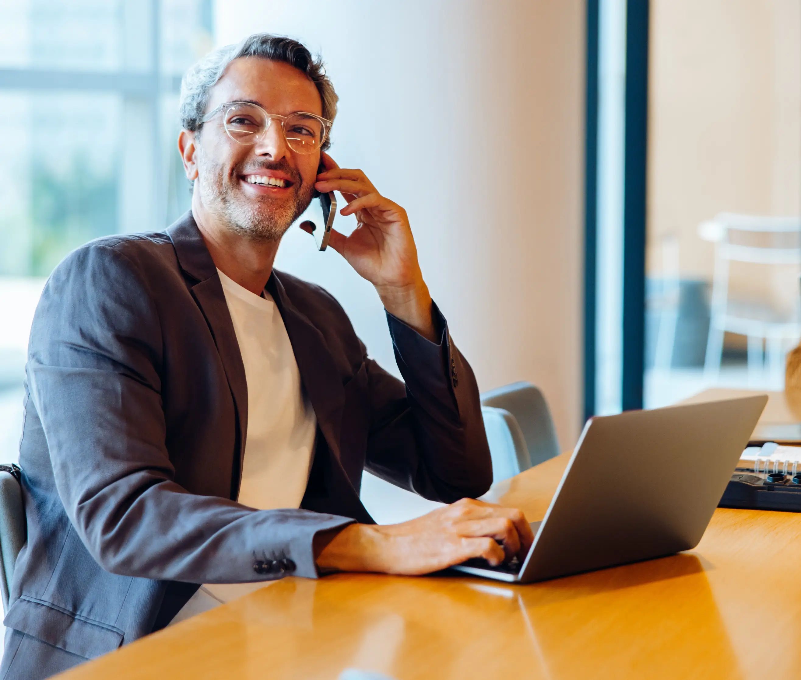 Smiling man calling